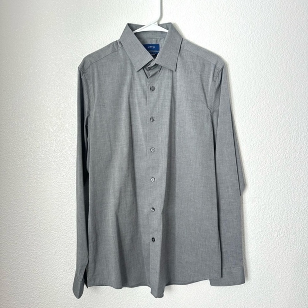 Apt. 9 Dress Shirt Men’s M Gray Button Front Collared Long Sleeve Top